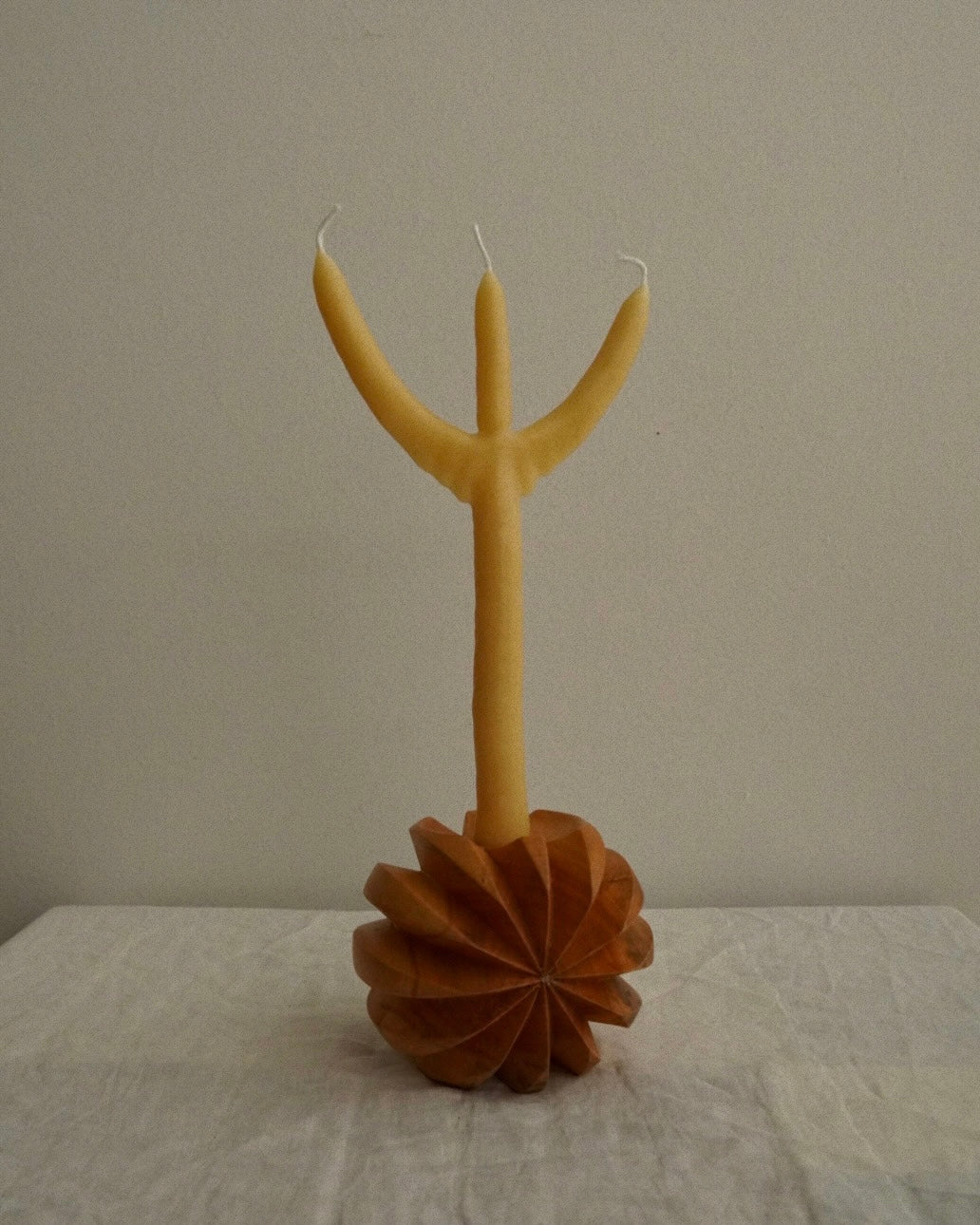Hand carved wooden candle holder