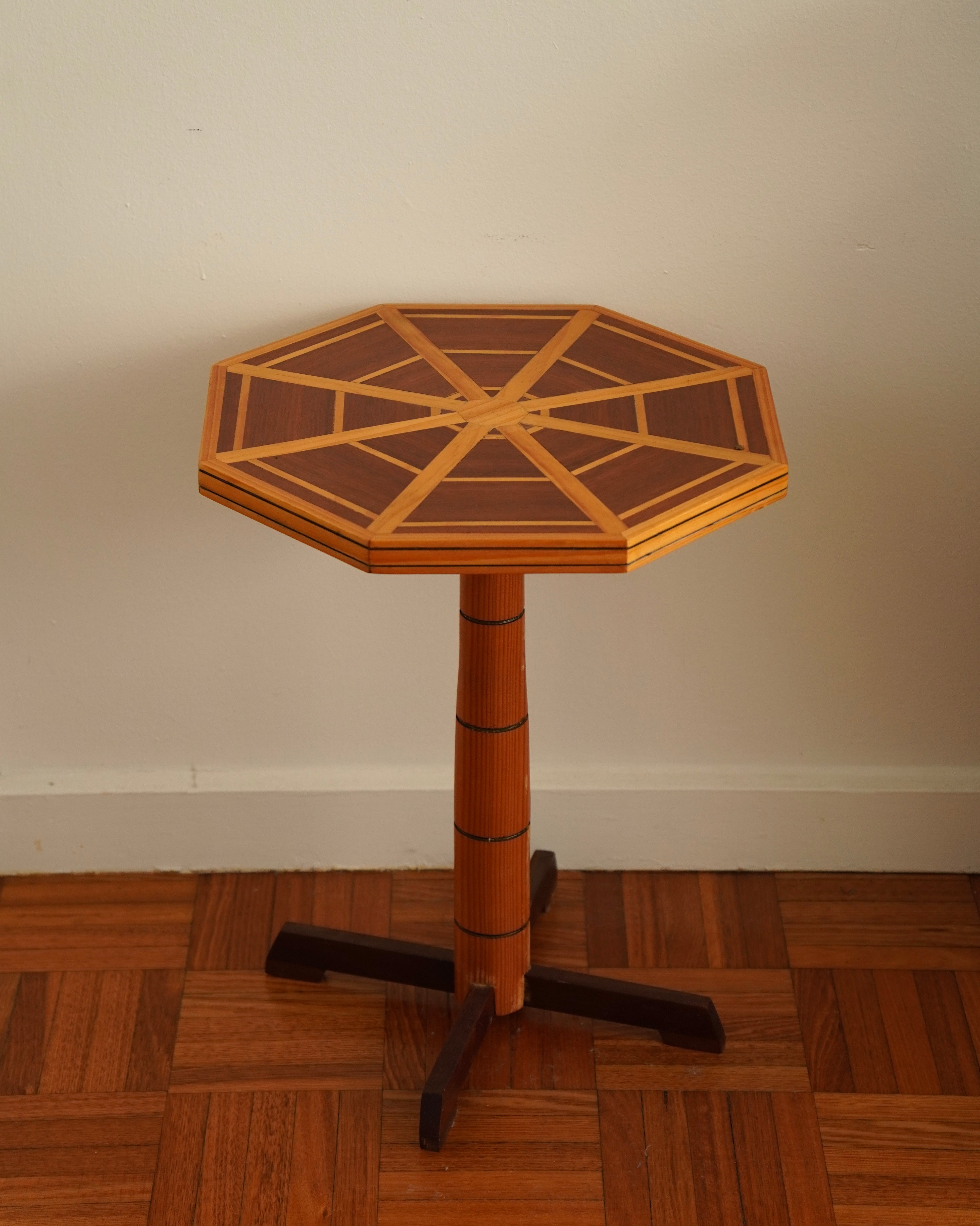 Octagonal wood marquetry table