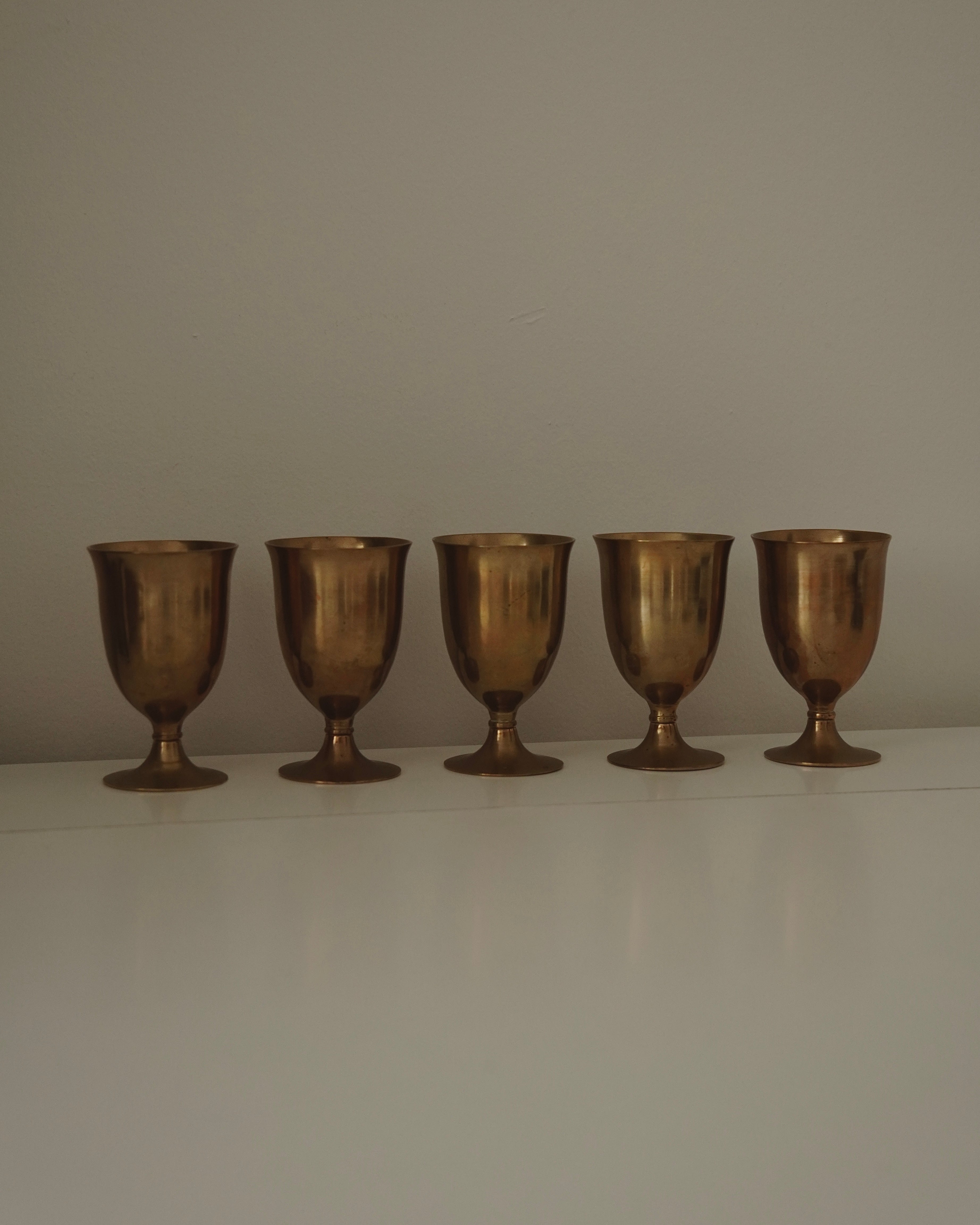 Set of 6 brass footed cups that disassemble