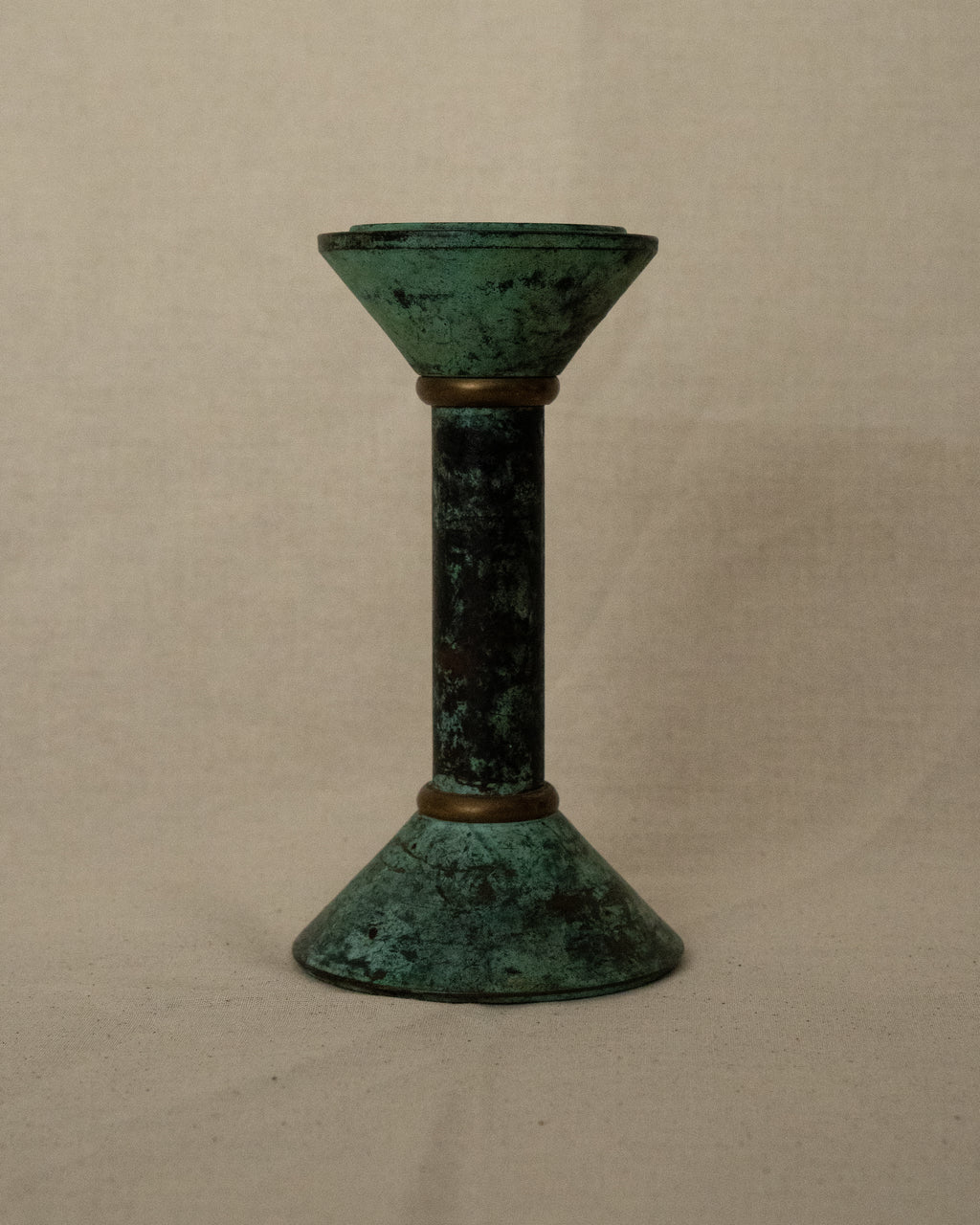 Verdigris brass single candle holder with gold accents