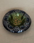 Copper enameled decorative trinket bowl (blue, purple, green, gold) likely by Laurana Rame d'Arte Italy
