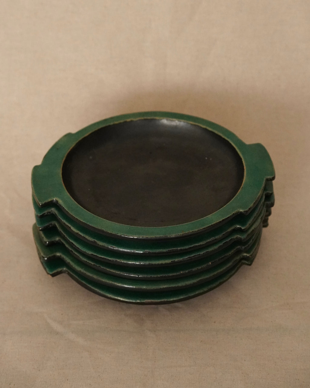 Set of 6 green and black small plates