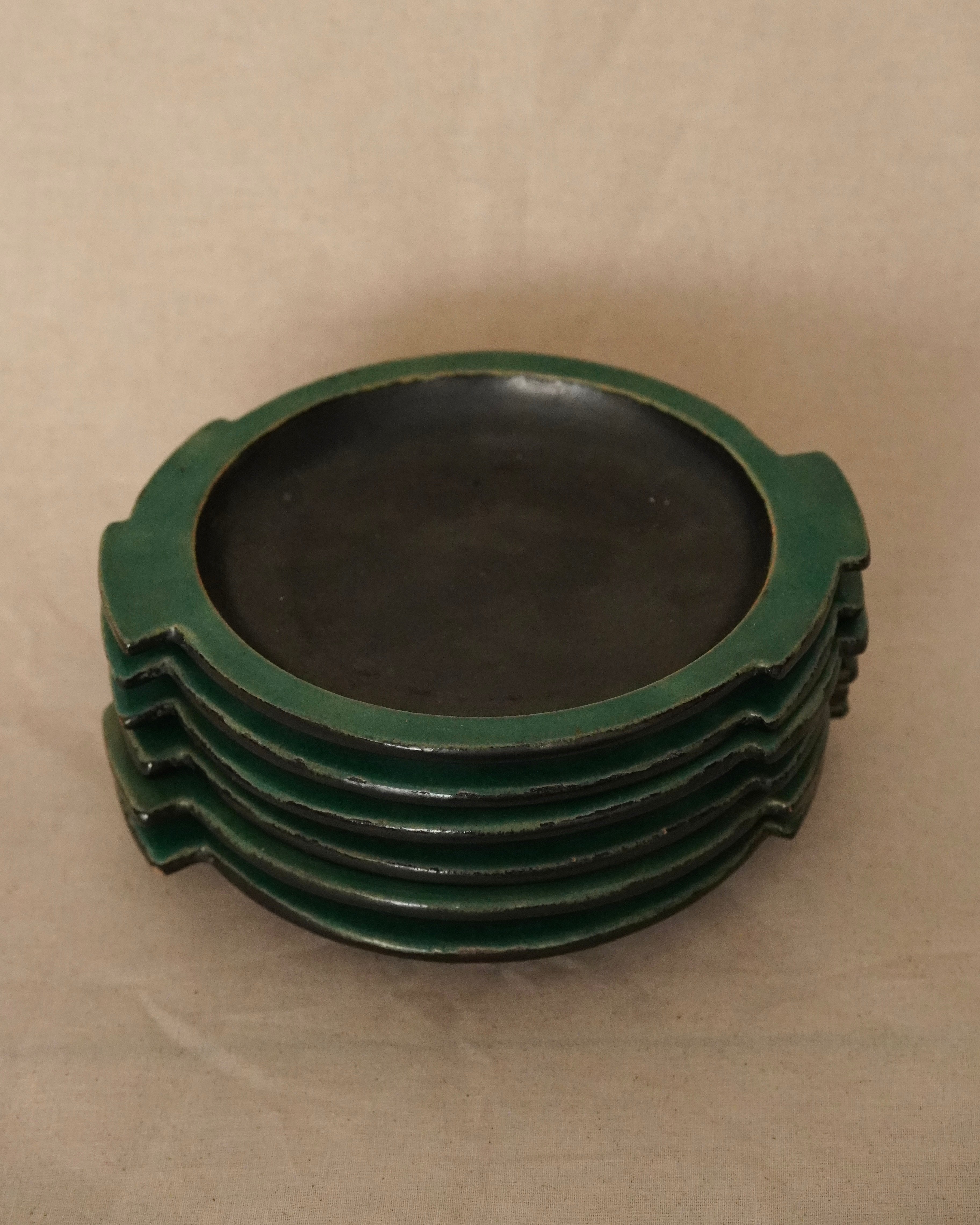 Set of 6 green and black small plates