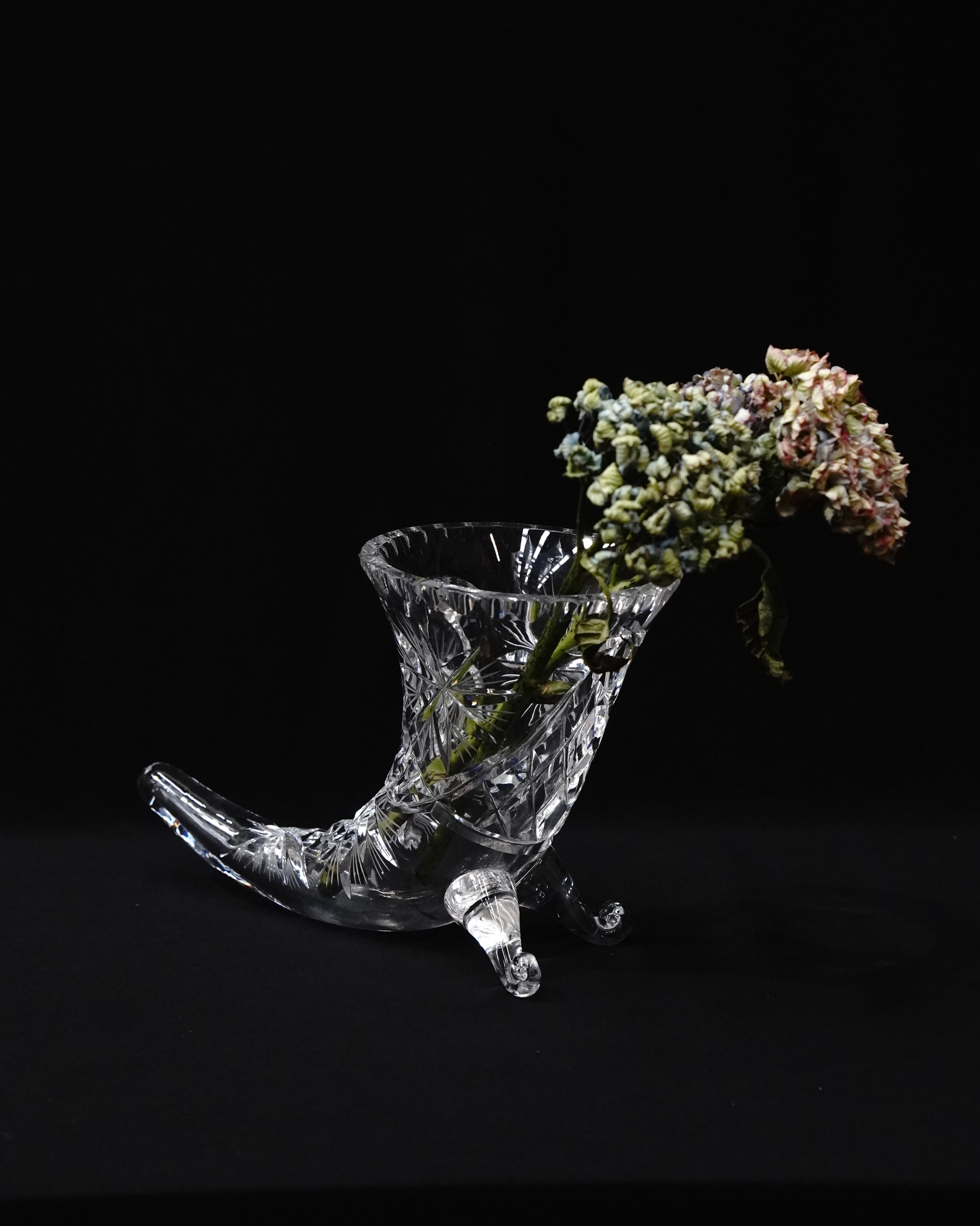 Crystal cornucopia vase