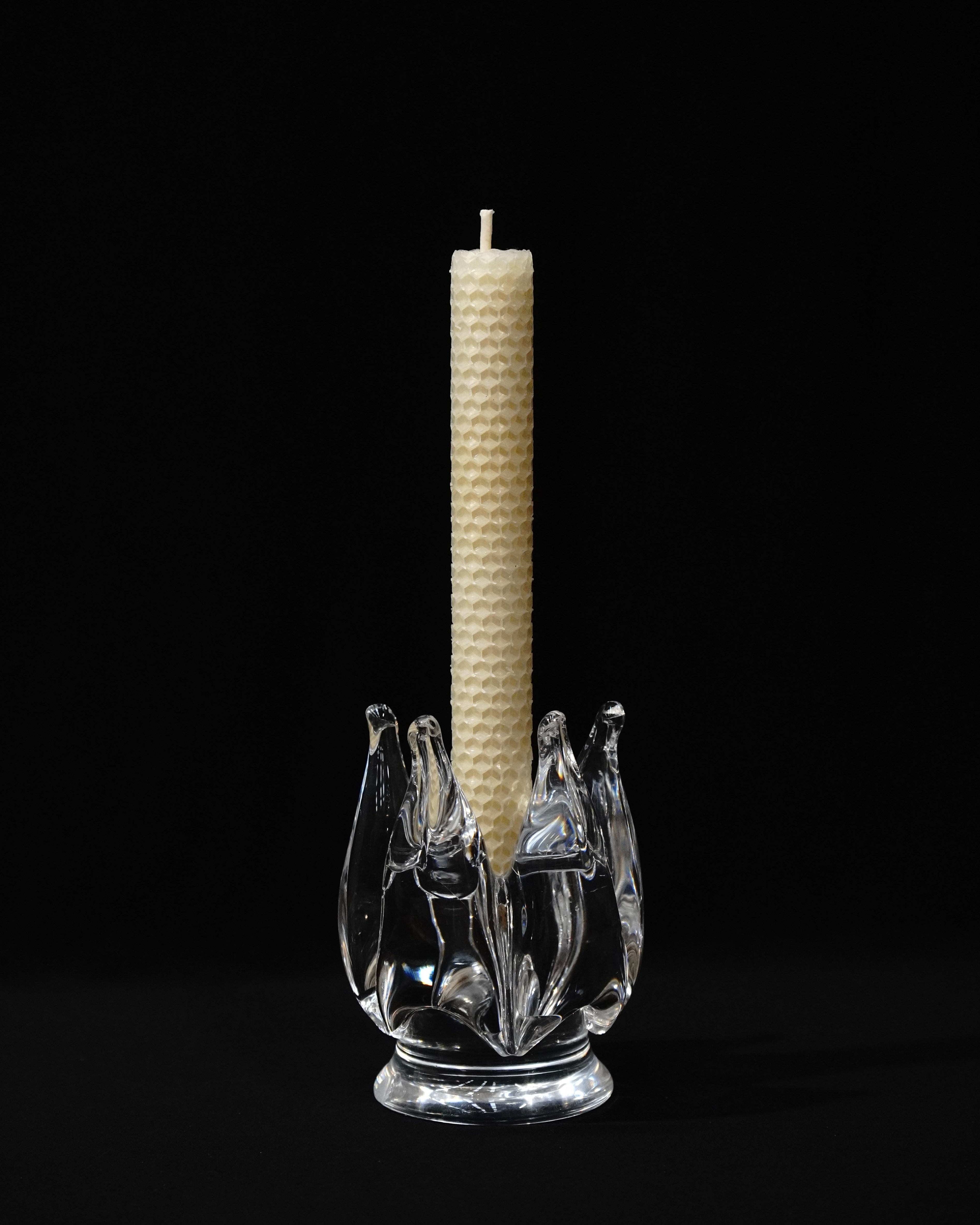 Crystal flower tulip candle holder, signed Warff, by Kosta Boda