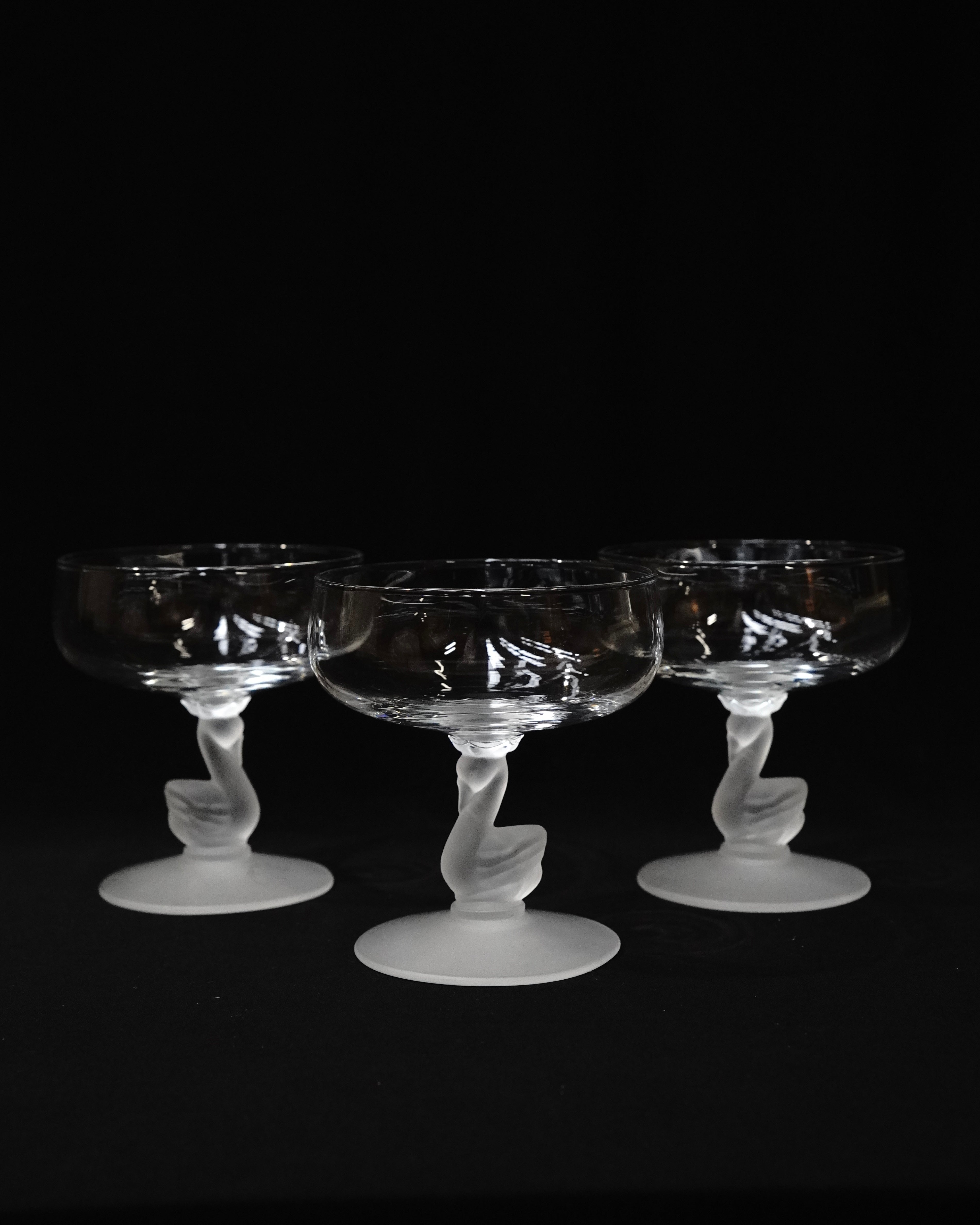 Trio of swan glass coupes
