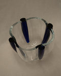 Sasaki art glass bowl vase with cobalt edges
