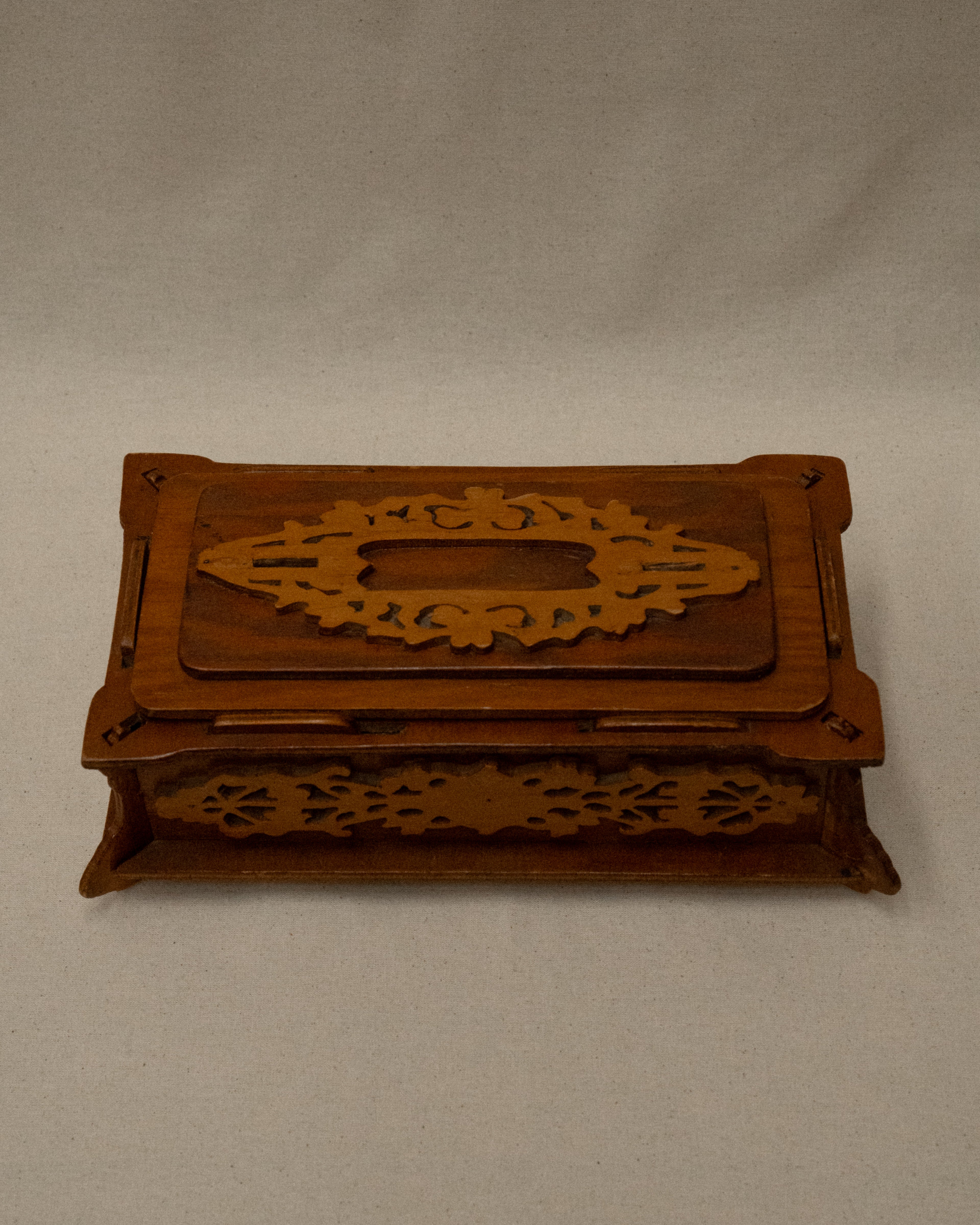 20th century handmade wooden box lined with fabric