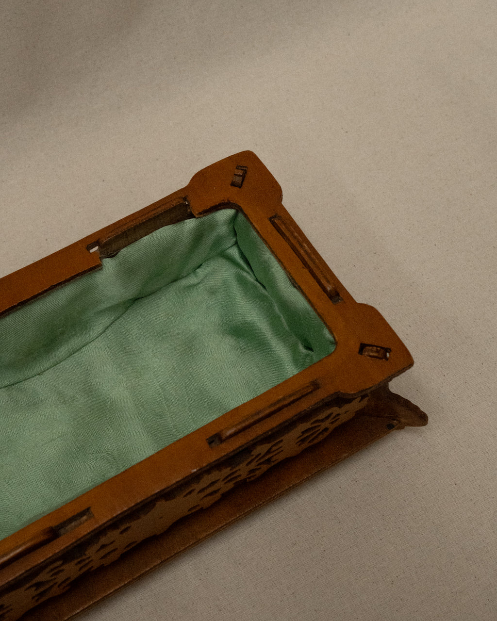 20th century handmade wooden box lined with fabric