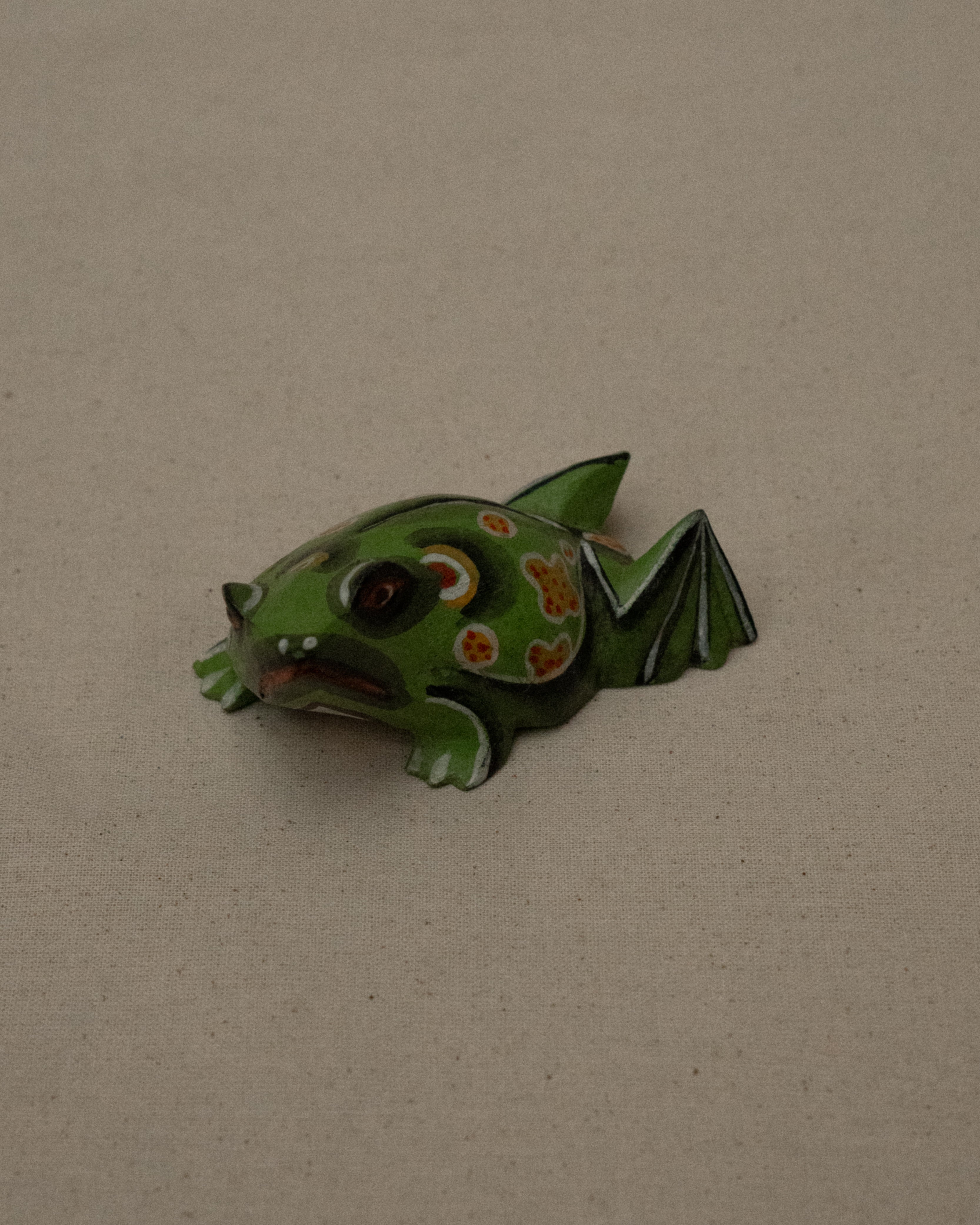 Japanese green painted wooden frog