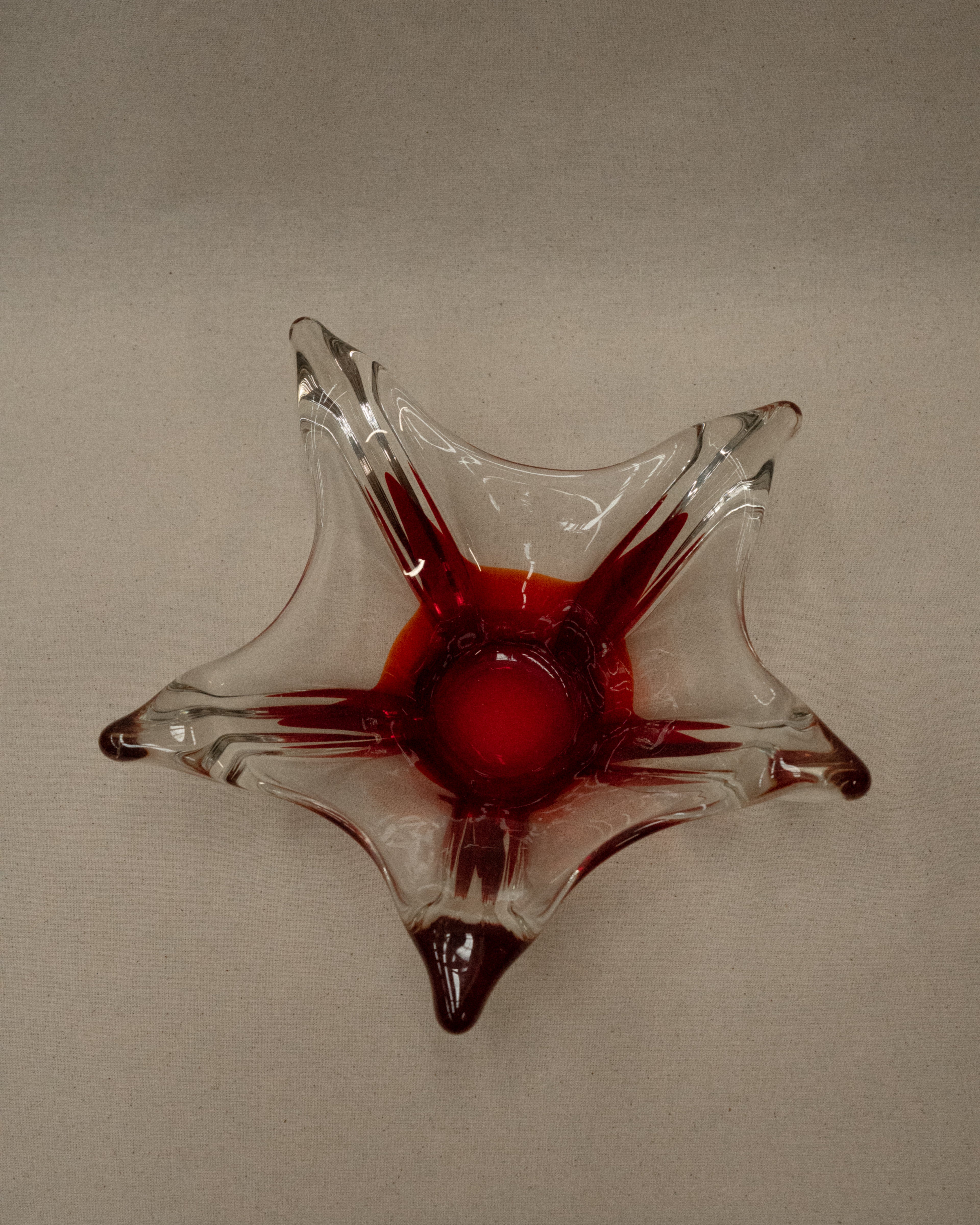 Red and clear art glass trinket bowl dish