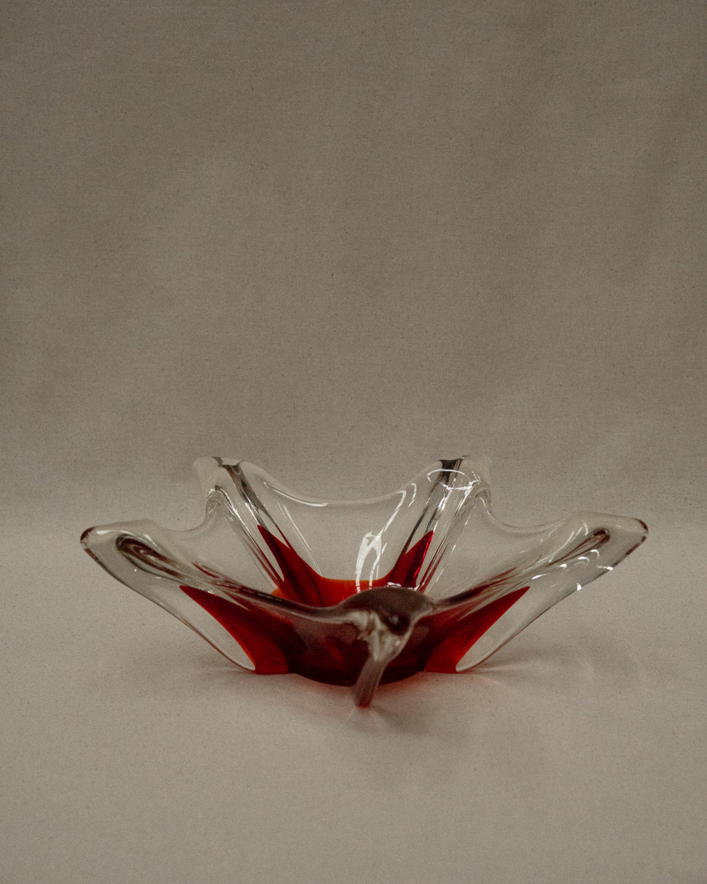 Red and clear art glass trinket bowl dish