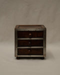 Wooden box with metal front and three drawers