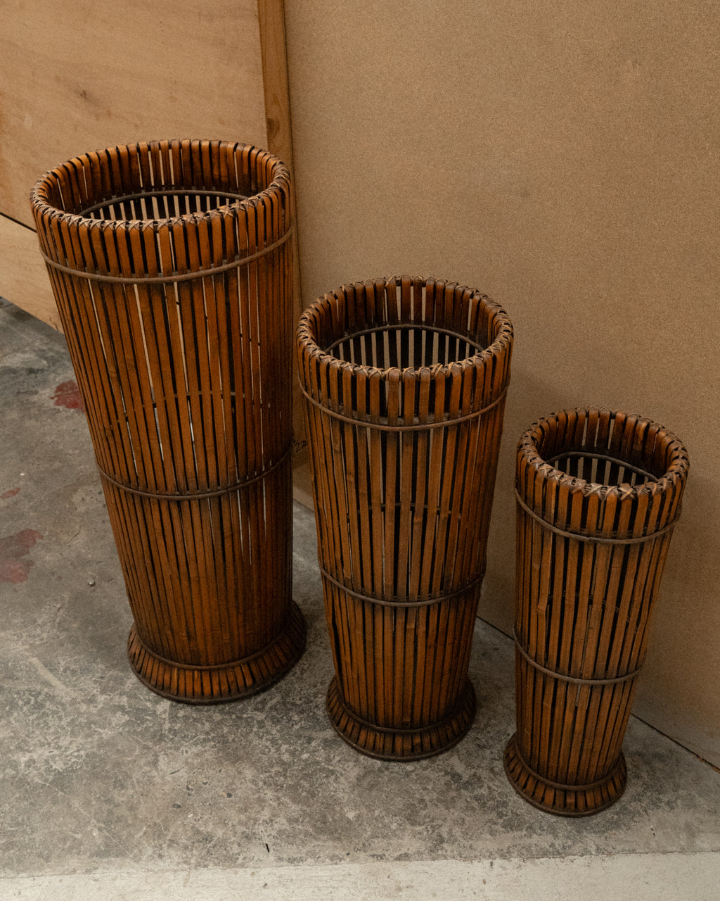 Set of 3 tall bamboo baskets