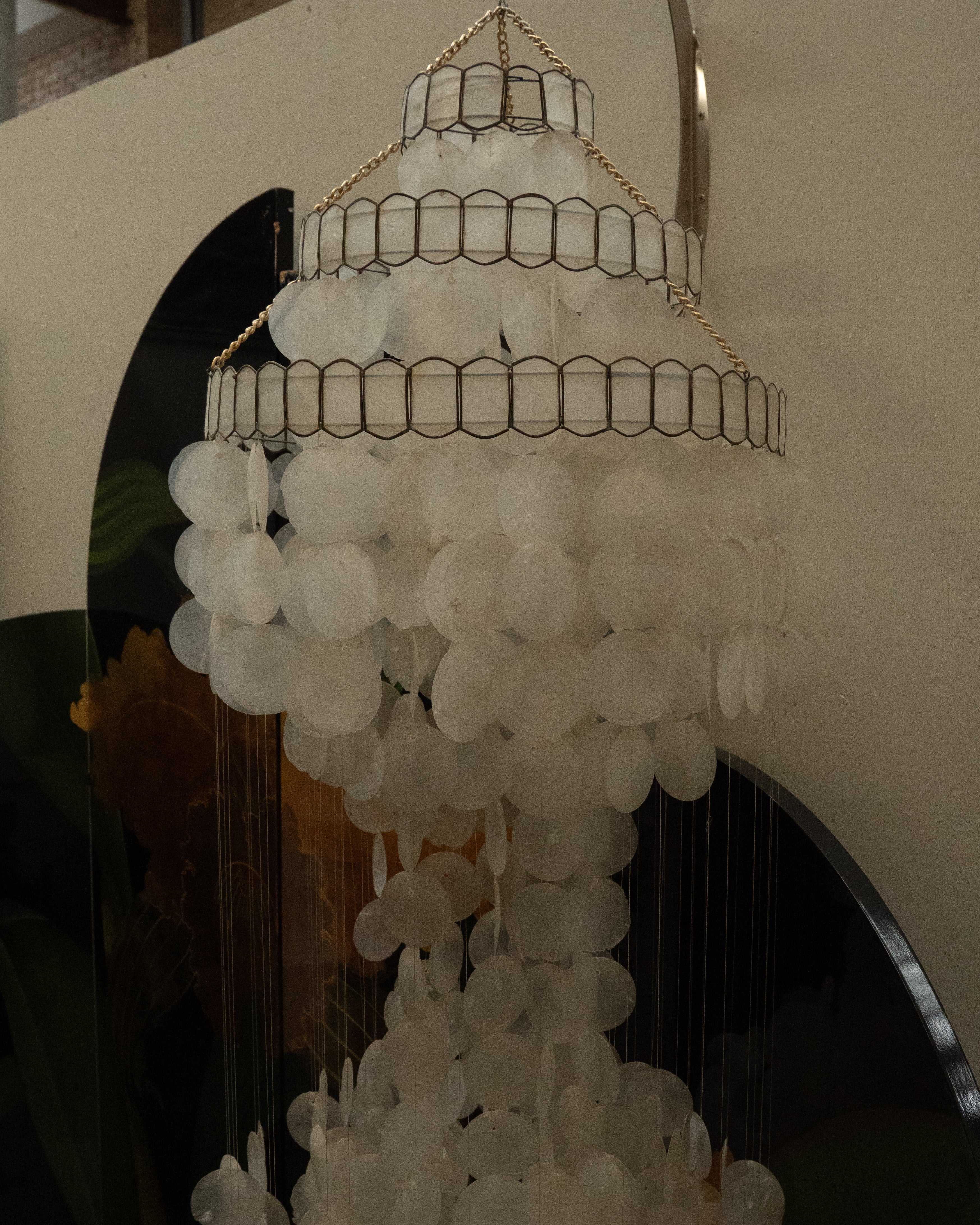 Capiz shell chandelier and wind chime