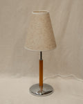 Mid century table lamp with rice paper lampshade and wooden chrome body