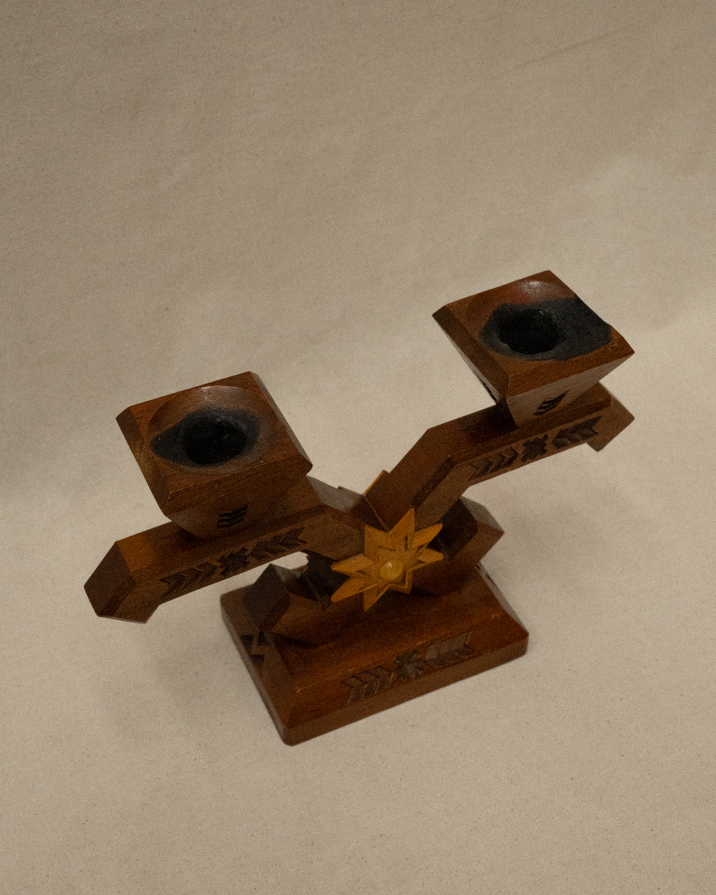 Swedish chip carve wooden candelabra