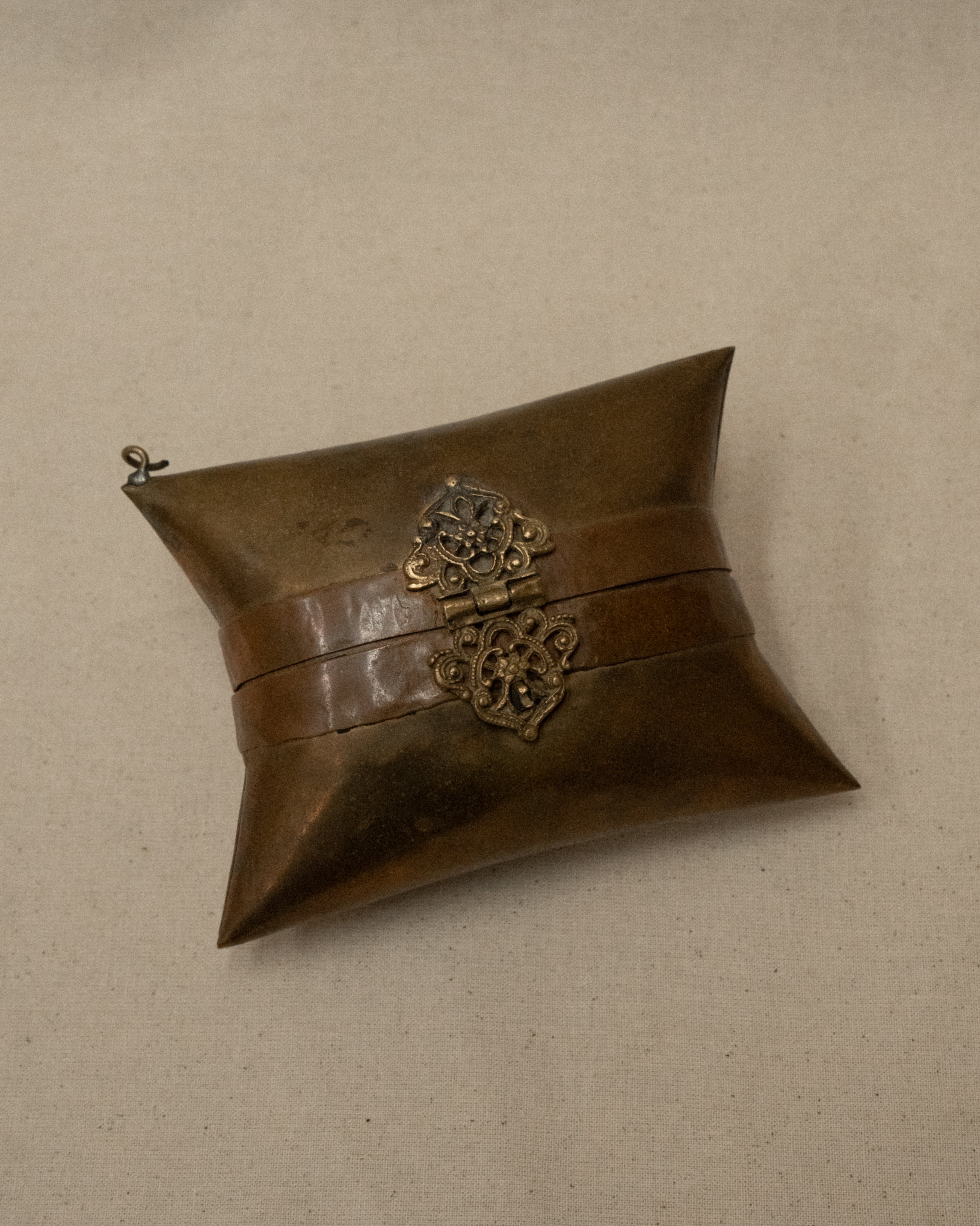 Pillow bag made of brass and copper, lined with original velvet