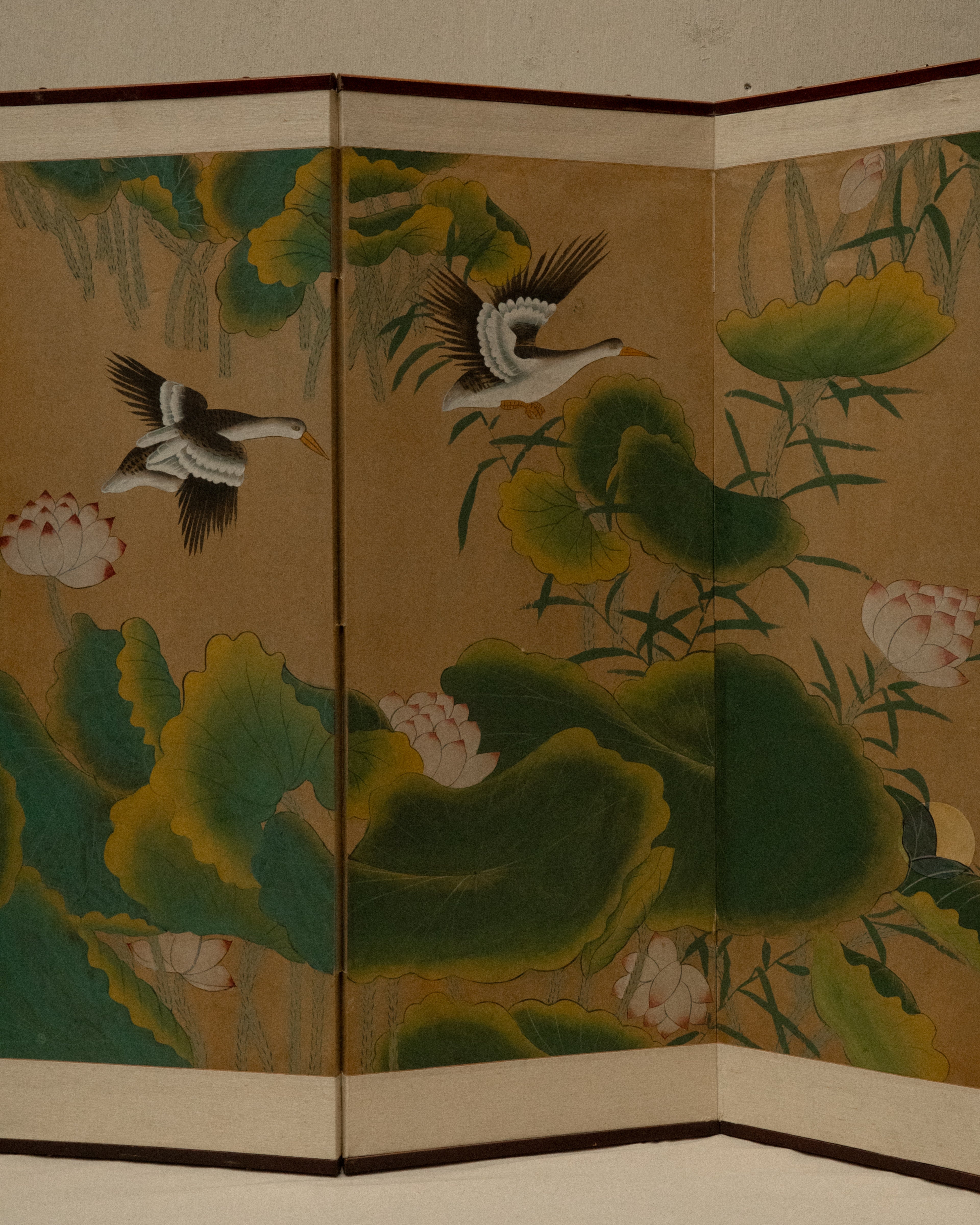 Japanese hand painted four panel folding screen wall hanging