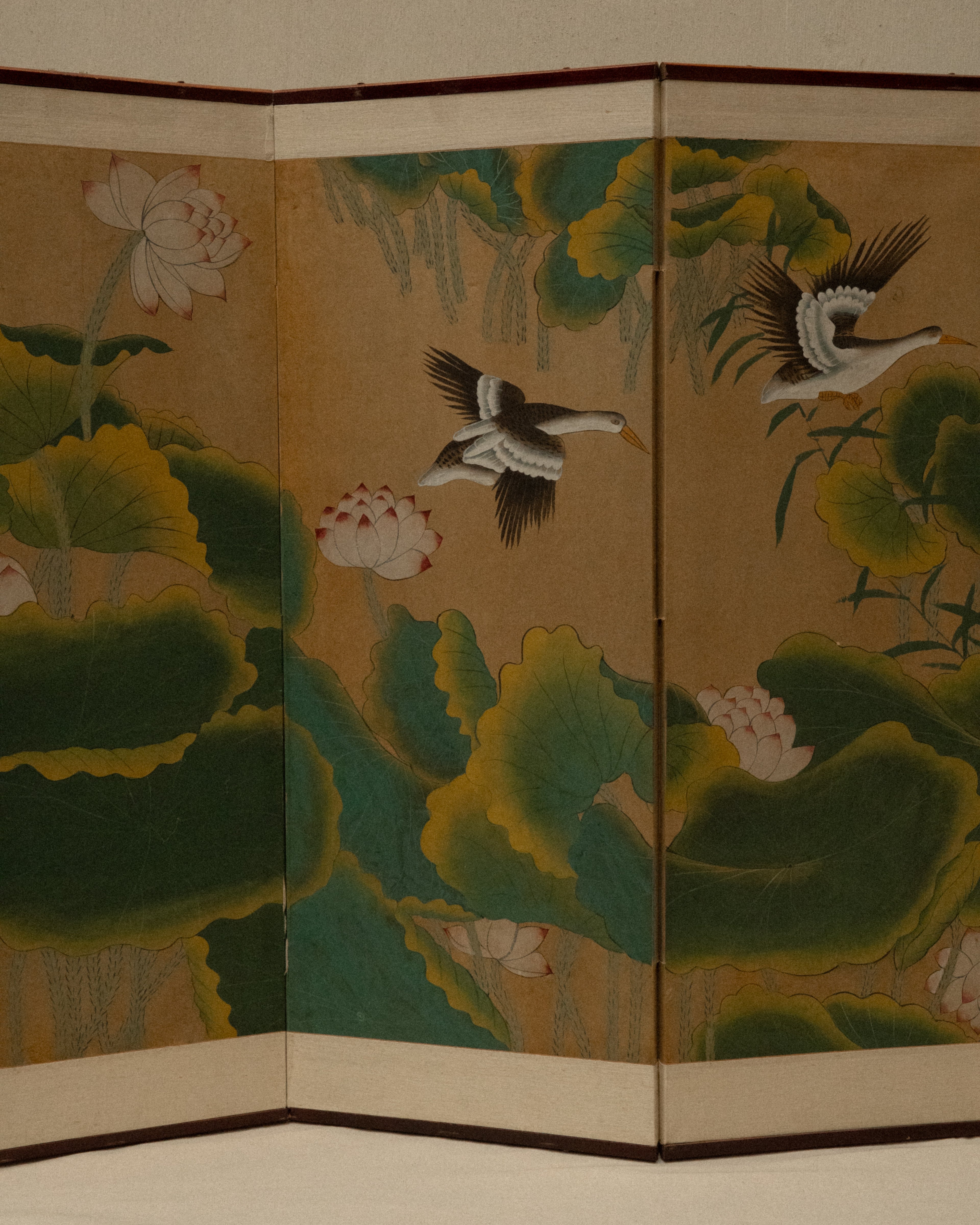 Japanese hand painted four panel folding screen wall hanging