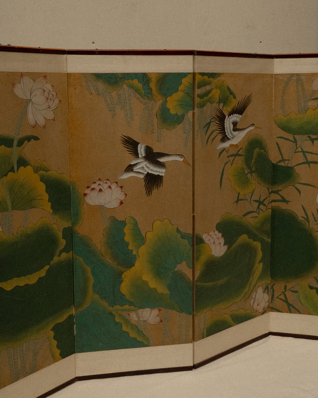 Japanese hand painted four panel folding screen wall hanging