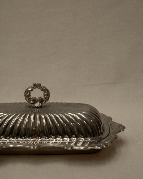 Silver plated trinket butter dish with lid and handle