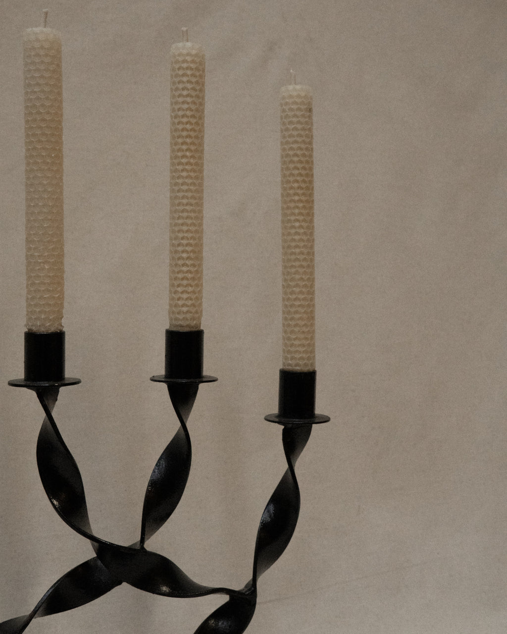 Black coated steel twist arm candelabra