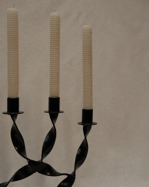 Black coated steel twist arm candelabra