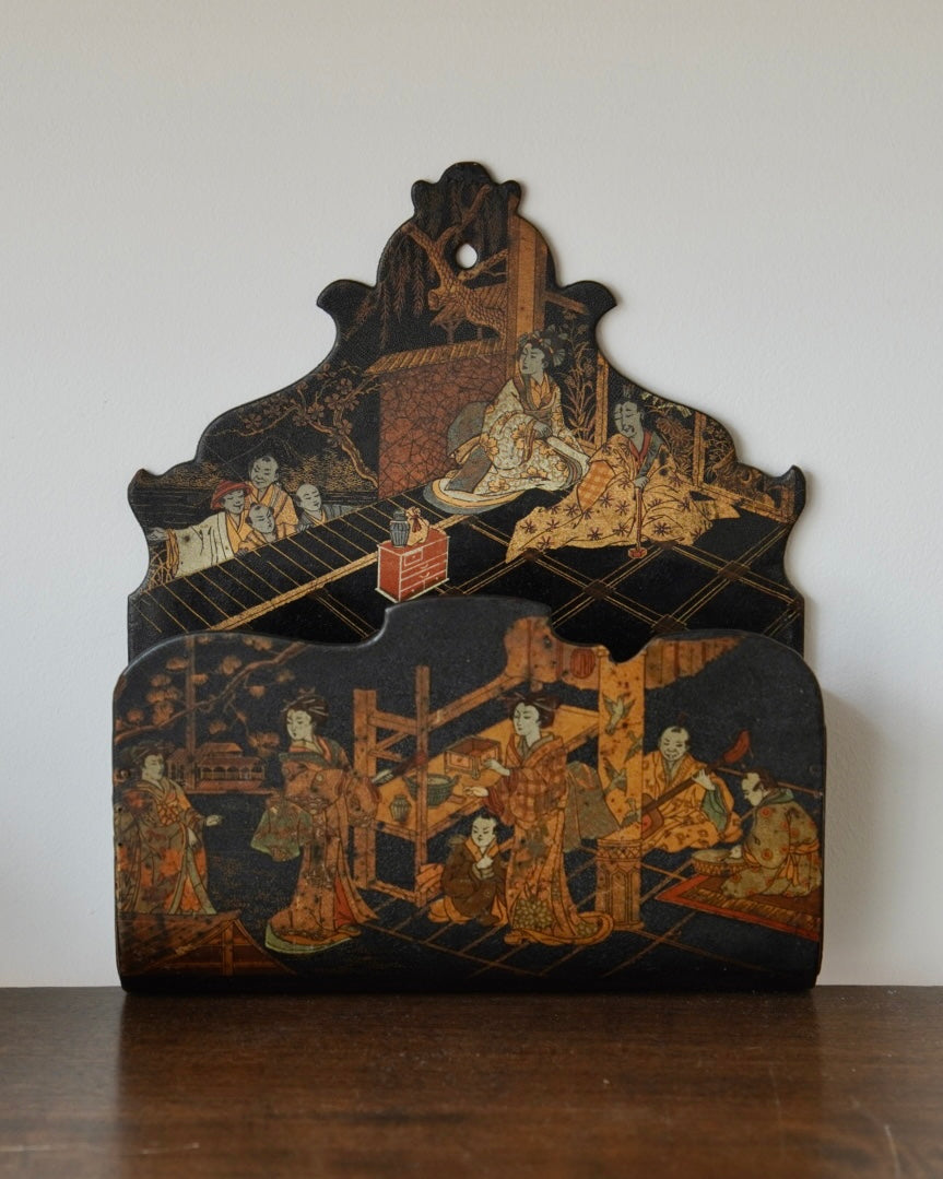 Handpainted vintage japanese letter holder