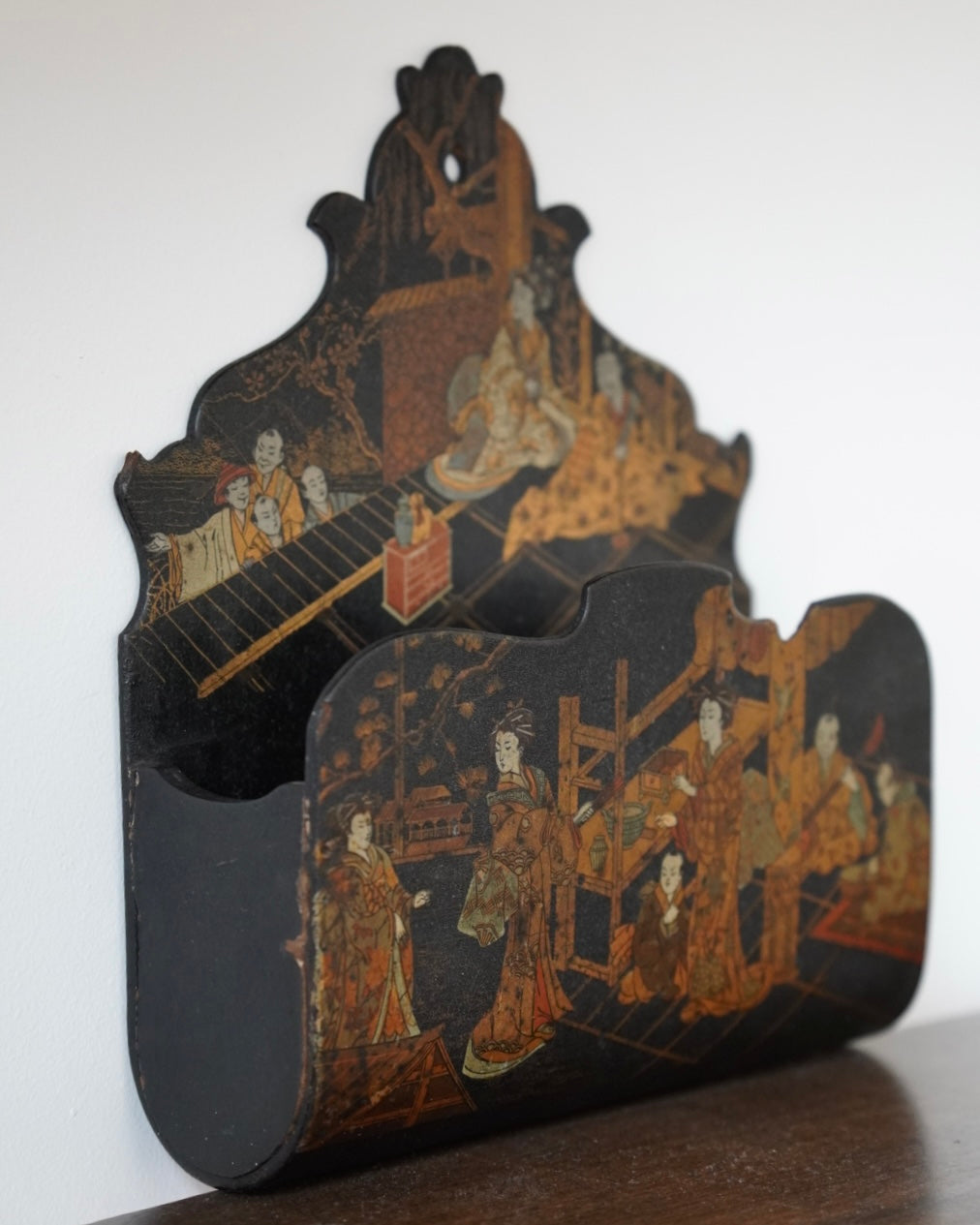 Handpainted vintage japanese letter holder