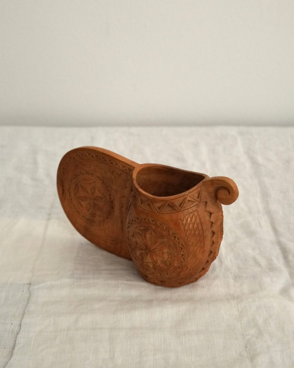 Scandinavian hand carved wood marriage cup