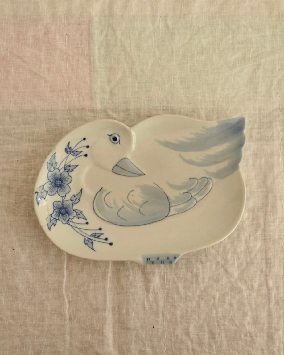 Duck blue and white ceramic plate