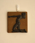 Metal female body with wooden backing wall hanging