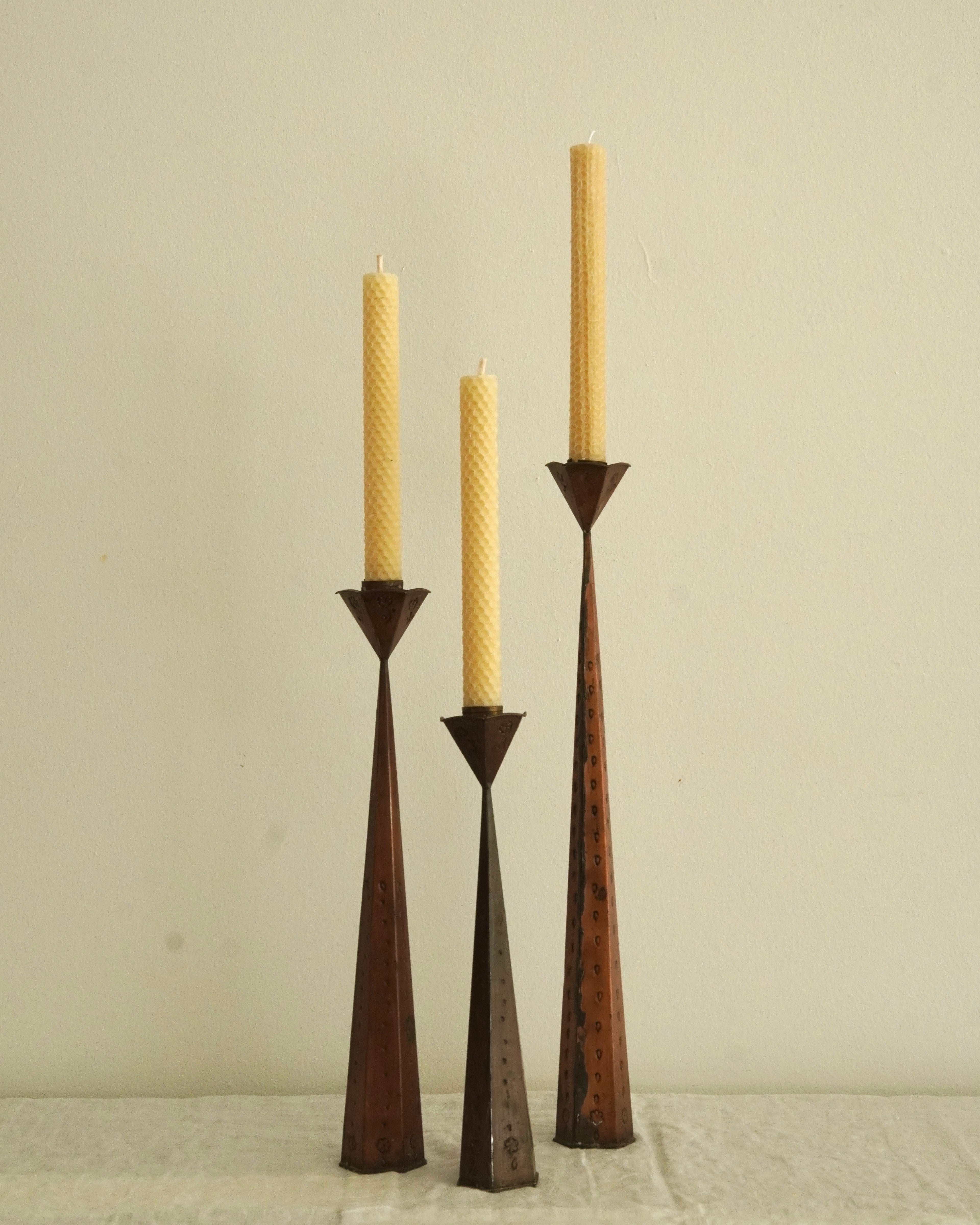 Set of 3 mexican punched metal candle holders