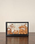 Chinese hand carved diorama feauturing a pagoda and stalks (rectangle)