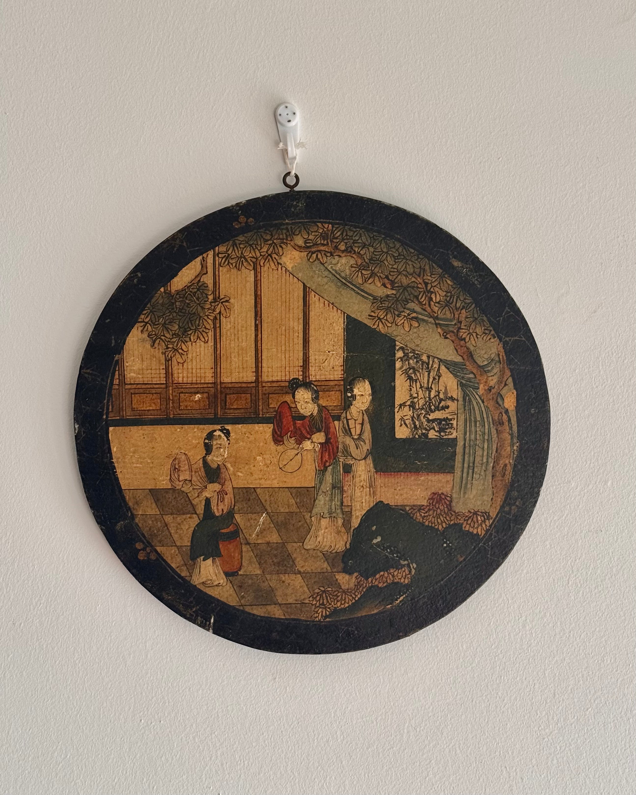 1950s japanese artwork on a round piece of wood
